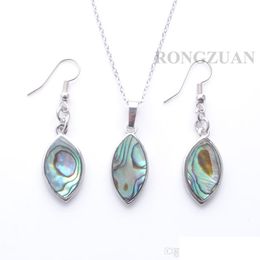 Earrings Necklace Women Jewellery Set Necklace Abalone Shell Rhombus Shape Pendant Beads Hook Dangle Earrings Fashion Jewell Lulubaby Dhtme