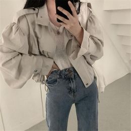 Women's Trench Coats Women's ZCWXM Vintage Cargo Windbreaker 2022 Autumn Winter Outerwear Drawstring Oversize Lady Short Tops