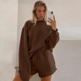 Women's Tracksuits 2022 Casual Pullover Sweatshirt 2 Piece Set Women Fleece Hoodie And Shorts Suits Autumn Winter Basic Sporty Tracksuit