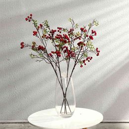 Faux Floral Greenery Artificial Flowers Cranberry Red Berries Real Touch Artificial Fruits Plant Wedding Party Home Decoration Christmas Accessories J220906