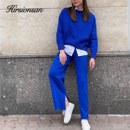 Women's Two Piece Pants Hirsionsan Winter Thick Women Suits Soft 2 Pieces Cashmere Female Sets O Neck Sweater Wide Leg Pants Soft Knitted Track Suit 220913