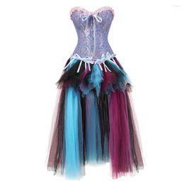 Bustiers & Corsets Corset Dress Vintage Lace Up Boned With Long Tulle Tutu Masquerade Party Dresses Corselet Plus Size Women S-6XL