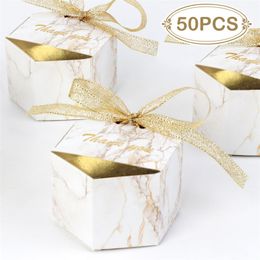 Gift Wrap OurWarm 30/50pcs Marble Style Candy Boxes creative Wedding Favors and gifts for Guest Party Supplies Paper Thank you Gift Boxes 220913