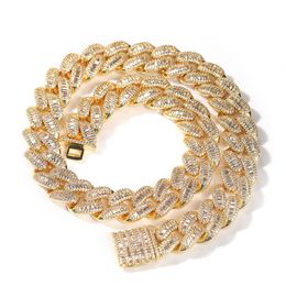 gold cuban chain NZ - 15mm Hip Hop T Cubic Zirconia Tennis Encrypted Cuban Chain 18k Real Gold Plated Men's Necklace