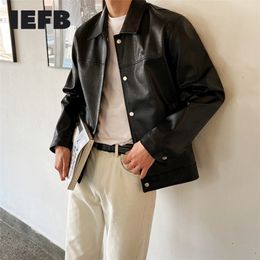 Men's Leather Faux Leather IEFB Men's Clothing Single Breasted PU Leather Jacket Korean Fashion Casual Autumn Vintage High Quality Black Coat 9Y4300 220913
