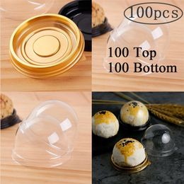 Gift Wrap 100pcs Round Plastic Moon Cake Box Packaging Egg-Yolk Puff Container Transparent Mooncake Dome Boxes Baking Packing Box Party 220913