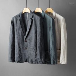 Men's Jackets Men's 2022 Autumn Casual Blazer Men Solid Colour All-Match Suits Pure Linen Plus Size Breathable Turn-down Collar