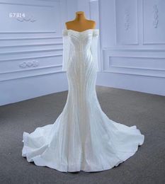 New Wedding Dresses White Elegant Crystal Beads Sequins Luxury Bridal Gowns Bare shoulder SM67314