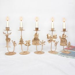 Candle Holders Christmas Party Gold Color Candlestick Creative Cute Santa Holder Metal Antiques Table Home Decoration