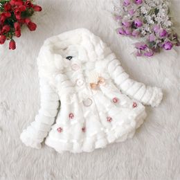 Jackets Fashion Kids Faux Fur Coat Autumn Winter Warm Plush Baby Jacket Christmas Cute Floret Lace Princess Outwear Toddler Girl Clothes 220912