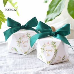 Gift Wrap 100pcs European diamond shape Green forest style Candy Boxes Wedding Favours Bomboniere paper thanks Gift Box Party Chocolate box 220913