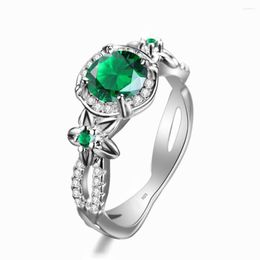 Cluster Rings Silver For Women Real 925 Sterling Emerald Ring With Diamonds Exquisite Flowers Boho Engrave Fine Jewelry