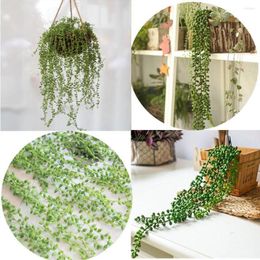 Decorative Flowers Artificial Succulents Pearls Fleshy Green Vine Branches Garden Decor Fake Plants Wall Hanging Rattan Wedding Party