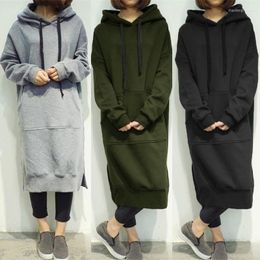 Women's Hoodies Women Long Dress Autumn Casual Pocket Plus Size Hoody Woman Sweatshirt Harakuju Sleeve Hem Split Female