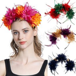 Simulation Flower Feather Headband With Beads Festival Halloween Party Fashion Hair Hoop Performance Hair Accessories