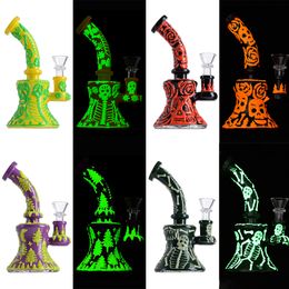 Heady Glass Hookahs Dab Rigs Glow In The Dark Unique Bongs Halloween Styles Water Pipes Showerhead Perc 14.5mm Female Joint TX831