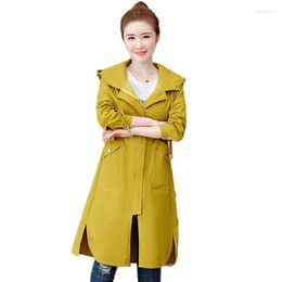 Women's Trench Coats Women's Long Spring Autumn Plus Size Coat Korean Fashion Casual Hooded Windbreaker Female Outerwear Outcoat 308