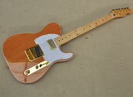 6 Strings Natural Wood Color Electric Guitar with Maple Fretboard White Pearled Pickguard Can be customized as request