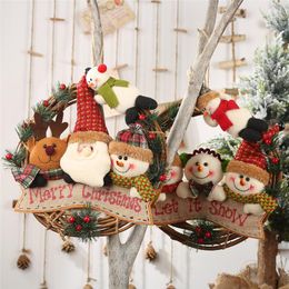 Christmas Decorations Ornaments Xmas Wreath Rattan Garland Santa Snowman Vine Ring Pendant Home Window Door Merry Decoration