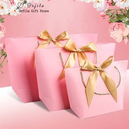 Gift Wrap 10pcs Large Size Gift Box Packaging Gold Handle Paper Gift Bags Kraft Paper With Handles Wedding Baby Shower Birthday Party 220913