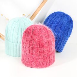 Wool Winter Hats for Women Rabbit Fur Knitted Beanie Skullies Ski Mask Keep Warm Thick Big Size Beanies Winter Hat