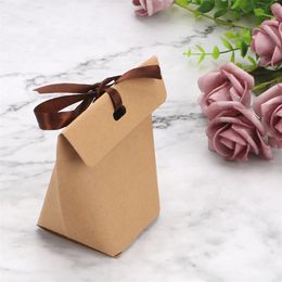 Gift Wrap 50pcs Birthday Party Decoration Bags With Ribbon Wedding Favours Gift Box Package White Black Candy Bag Blank Kraft Paper Bag 220913