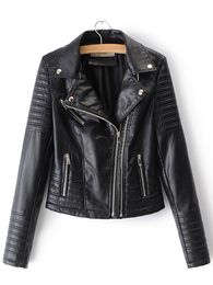 Women Motorcycle Faux Leather Jackets Ladies Streetwear Black Coat Long Sleeve Autumn Biker Zippers Outwear