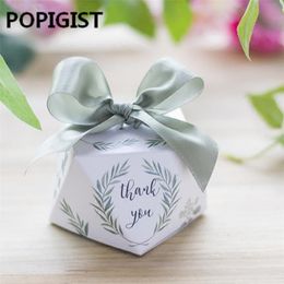 Gift Wrap European diamond shape Green forest style Candy Boxes Wedding Favours Bomboniere paper thanks Gift Box Party Chocolate box 50pcs 220913