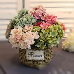 Faux Floral Greenery Artificial Flowers Silk Hydrangea High Quality Retro Fake Flowers For Wedding Party Home Decor Diy Silk Flowers J220906