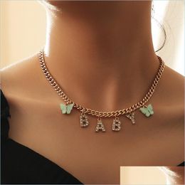 Pendant Necklaces Butterfly Necklace Letter Pendant Choker Chain On The Neck Zircon Jewelry For Women Boho Baby Drop Del Dhseller2010 Dhqf2