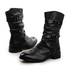 Boots High Quality Men Leather Basic Biker Black Punk Rock Shoes Women Size 3548 220913