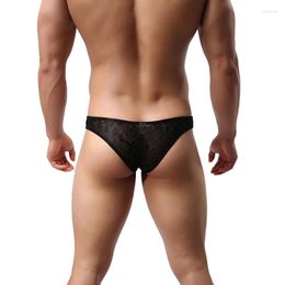 Underpants Men Lace Underwear Bikini Bulge Pouch Pants Half Over Hips Short Brief Calzoncillos Gay Low Waist Cueca