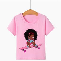 2022 Summer Cute Little Black Melanin Princess Print Girl T-shirt For Kids Funny T Shirts Present Custom