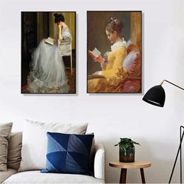 Canvas Painting Vintage Woman Reader Portrait Girl Reading Posters Prints Wall Art Pictures for Living Room Wall Decor Cuadros NO FRAME