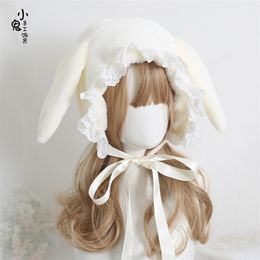 BeanieSkull Caps Japanese sweet loppy eared rabbit lei feng's cap lace lolita earmuffs joker fluffy warm winter hats 220913