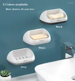 Soap Dishes Wall Mounted Bathroom Box Storage Rack Dish Sponge Holder Warer DrainTray Plate Shelf For Accessories
