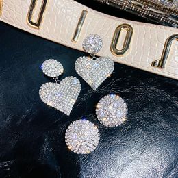 Dangle Earrings FYUAN Full Rhinestone Heart Drop For Women Fashion Shine Round Crystal Jewellery Gifts