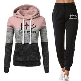 Women's Two Piece Pants Women's Tracksuit 2 Set Casual Printed Splicing Hoodies Sportwear Female Hooded Jogging Suits Sweatsuits