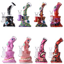 Unique Glass Bongs Halloween Style Heady Hookahs Showerhead Perc Percolator Octopus Bongs Oil Dab Rigs 14mm Female Joint Water Pipes With Bowl