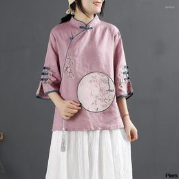 Ethnic Clothing Traditional Chinese Top Chines Print Hanfu Clothes Oriental Linen Blouse For WomenEthnic