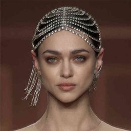 Wedding Hair Jewellery Stonefans Multi Layers Bridal Headpiece Rhinestone Chain Flapper Cap Head Chain Backside Forehead Crystal Hair Chain Headband T220907