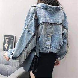 Women's Jackets Women's Women Fashion Korean Fringed Denim Jacket Style Split Loose Bat Sleeve Tassels Jeans Shorts Femme Coat