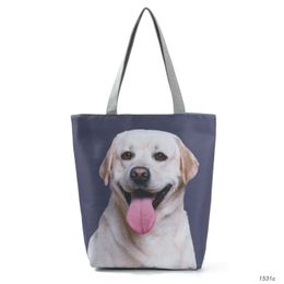 3pcs Stuff Sacks Women Polyester Dog Cat Prints Large Capacity Vertical Section Shopping Bags Mix Color