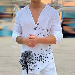 Men's T Shirts Floral Aesthetically Beautiful Men T-Shirt Spring Wear-resistant Trendy Dragonfly Print V Neck 2022