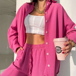 Women's Two Piece Pants Summer Causal Women Shirt Trouser Suit Long Sleeve Shirts With High Waist Harem Pants Two Piece Set Female Lady Outfits 220913