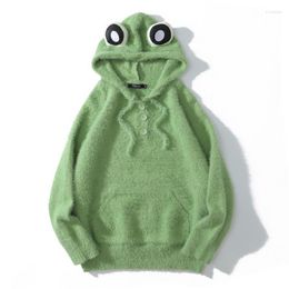 Men's Hoodies Men's & Sweatshirts Autumn Women Men Fluffy Frog Hoodie Harajuku Embroidery Eye Green Hooded Single Breasted Buttons