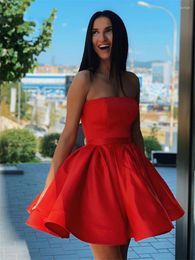 Party Dresses Off Shoulder Strapless Red Short Homecoming Dress For Juniors Satin Mini Prom Gowns Graduation Estido De FiestaParty