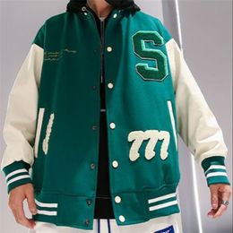 Men's Trench Coats American letter embroidery jackets coats street hip-hop stitching baseball uniform couple large size loose retro jacket 220913