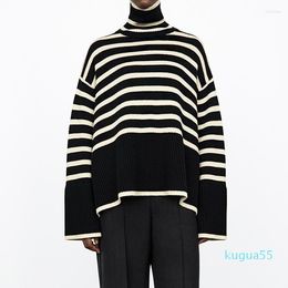 Women's Sweaters 2022 Autumn And Winter Loose Pullover Navy Blue Striped Top Temperament