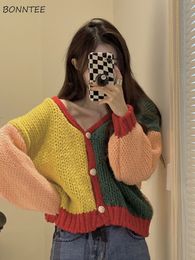 Women s Sweaters Cardigan Women Kawaii Patchwork Design Girlish Tender Lazy Style Casual Harajuku Chic Teens Ulzzang Knitted Females Fall Ins 220913